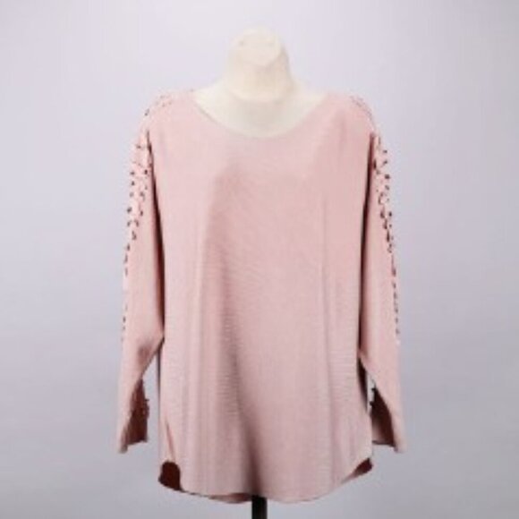 Cactus + Pearl Blush Pink Scoop Neck Sweater w/ Pearl & Lace Sleeves Women L - Picture 14 of 15